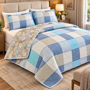 Colcha King Doble Vista — Azul a Cuadros