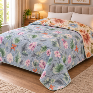 Colcha Queen Doble Vista — Flores Moradas y Lilas
