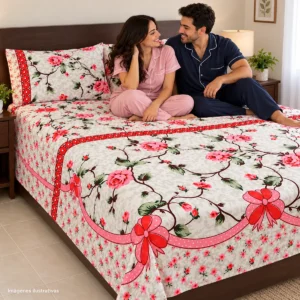 Juego de Sábanas Matrimoniales — Moños Rosa