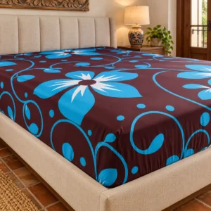 Sábana Cajonera Matrimonial — VINO CON FLORES TURQUESA