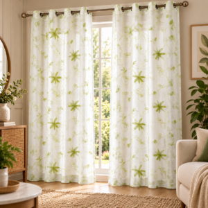 Cortina Traslúcida 54"x84" 2 hojas — BLANCO CON DISEÑO FLORAL