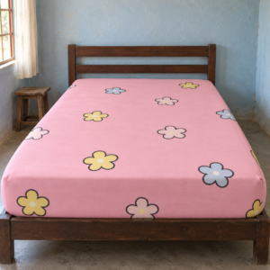 Sábana Cajonera Matrimonial — rosa con flores