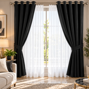 Cortina Blackout Ana 164 x 256 4pzs — NEGRAS CON VISILLOS BLANCOS
