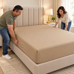Sábana Cajonera Matrimonial — Beige Liso