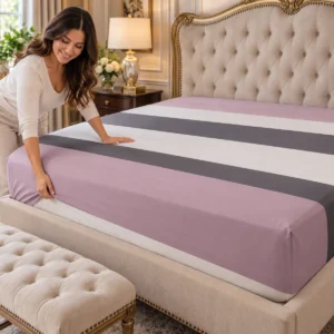 Sábana Cajonera King — MALVA, GRIS Y BLANCO